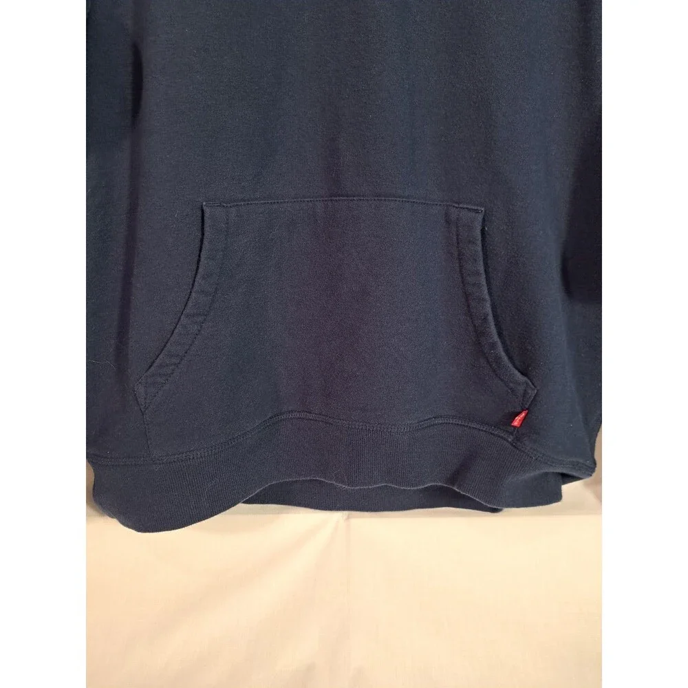 Levi Strauss & Co Hoodie Men Unisex Sz Large Sweatshirt Graphic Script Navy Blue